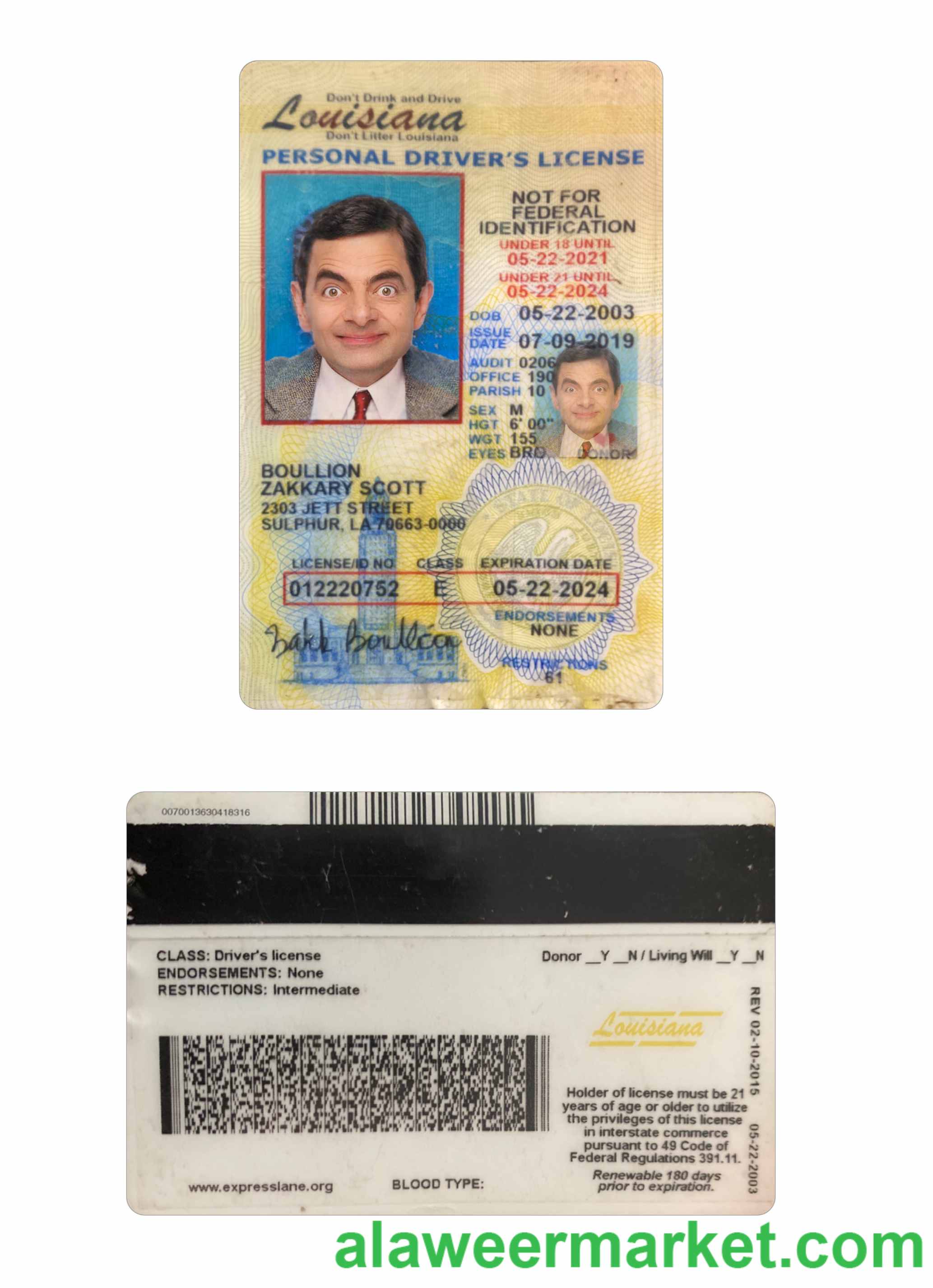 USA Louisiana under 21 driving license